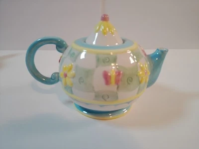 Oneida Hand Painted Mini Teapot Pastel Butterflies and Flowers Ceramic - Image 1 of 4