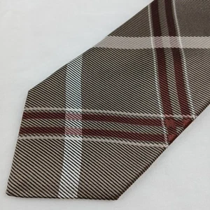 Roundtree & York Mens 100% Silk REPP Necktie Plaid Brown 58" x 3" Slim USA - Picture 1 of 7