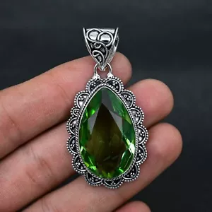 Green Peridot Gemstone 925 Sterling Silver Pendant Handmade Fine Jewelry Gift - Picture 1 of 4