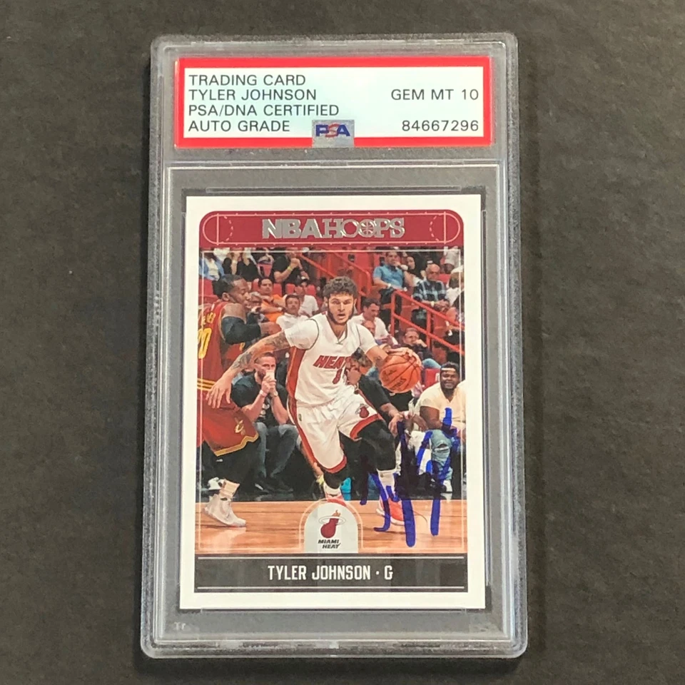 2017-18 NBA Hoops #68 Tyler Johnson Signed Card AUTO 10 PSA Slabbed Heat - Image 1 of 2
