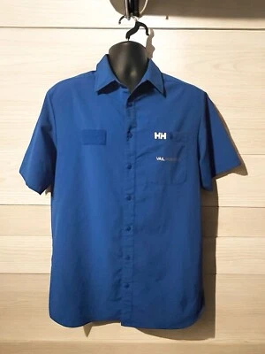 Мужская рубашка Helly Hansen Vail Resort большая лыжная вентилируемая S/S синяя на пуговицах спереди топ - Изображение 1 из 4