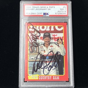 DALE EARNHARDT SR & JR 1992 TRAKS Mom & Pops Set 2 Card #5 PSA 7 AUTO 8 POP 1