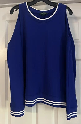 $148 Lauren Ralph Lauren Hombro Frío Talla L Pullover Sudadera Tejido Ribete Foto 1 de 4