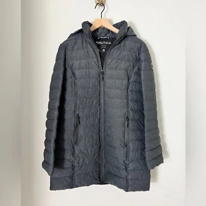 NWOT Nautica Women’s Hooded Stretch Puffer Coat Charcoal Gray Size Medium - Picture 1 of 13