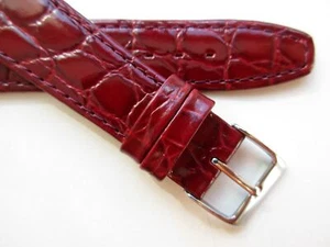 Bordeaux red alligator print 20 MM flared leather watch band strap - Picture 1 of 5