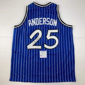 Camiseta deportiva de baloncesto autografiada/firmada de Nick Anderson Orlando a rayas azules PSA/DN - Imagen 1 de 4