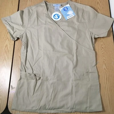 Nuevo Blusa Médica Para Mujer SB Cuello en V Manga Corta 3 Bolsillos Caqui Claro Talla XS Foto 1 de 4