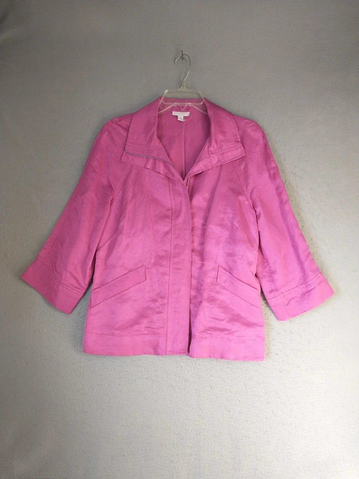 Charter Club Womens Jacket Medium Purple Full Zip Linen Blend Solid Coat - Image 1 of 4