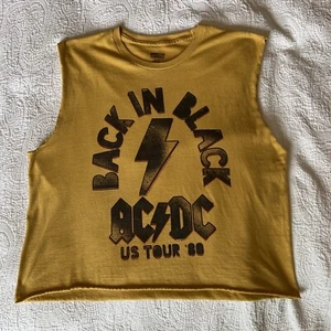 2018 AC/DC Back In Black Sleeveless Raw Hem T Shirt Acdc Rock Band Licensed Tee - Picture 1 of 7