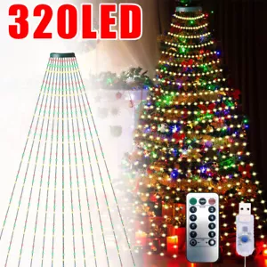 2M Waterfall String Lights 320 LED Christmas Tree Lights USB Garden Decor Remote - Picture 1 of 11