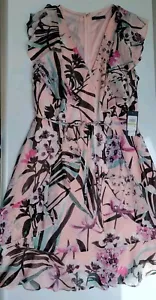 NWT tommy hilfiger women's dress size 14 Flowy Floral Chiffon V Neck Zipper - Picture 1 of 8