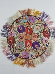 Vintage Silk Matyo Hungarian Embroidered Floral Tablecloth 72x71cm - Picture 1 of 14