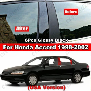6Pcs Black BC Pillar Post Cover Trim For Honda Accord 4-Door Sedan 1998-2002 - Picture 1 of 11