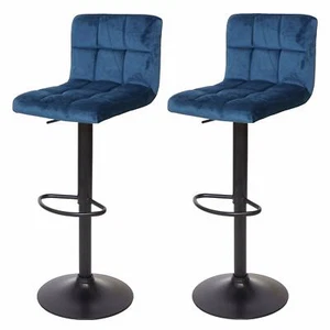 Juego de 2 sillas de bar HWC-G87, taburete de bar, altura ajustable, terciopelo azul gasolina, negro - Imagen 1 de 7