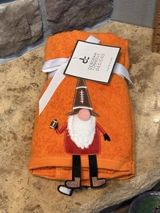 NWT Orange Embroidered Gnome Football Hand Towels Set Of 2 DEBORAH CONNOLLY - Picture 1 of 2