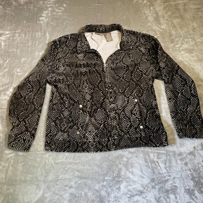Chaqueta Jane Ashley para mujer informal estilo de vida grande patrón de serpiente marrón con cremallera Foto 1 de 4