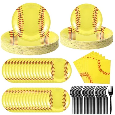 Juego de 192 platos y servilletas de papel de softbol suministros de fiesta de softbol decoración... Foto 1 de 4