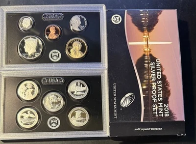 Lot (2) 2018-19 S US Mint Silver Proof Sets with COA & Box 10 Coins each - Image 1 of 4