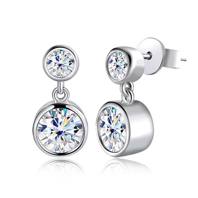 2.6cttw D VVS1 Round Moissanite Bubble Dangle Drop Earrings 925 Sterling Silver - Image 1 of 4