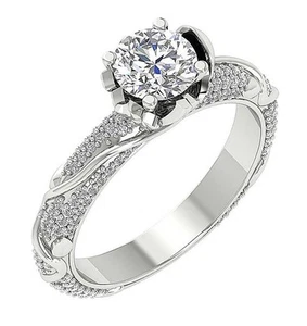 Designer 1.70 Ct Solitaire Engagement Natural Diamond Ring 14K White Gold 8 MM - Picture 1 of 12