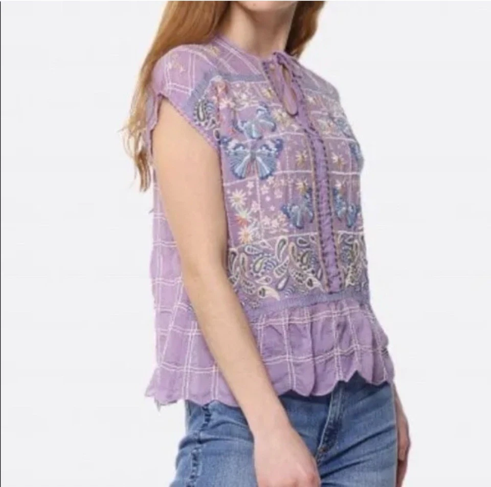 Blusa Johnny Was Paise M Lavanda Boho Bordada Floral Paisley Mariposa Foto 1 de 4