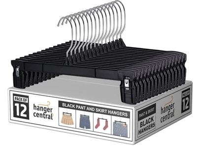 12件装裤子衣架-12英寸修身塑料衣架带夹子适用于S... — 第 1/4 张图片