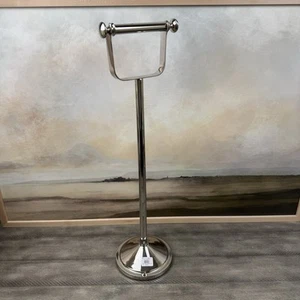 Pottery Barn Mercer Standing Toilet Paper Holder Polished Nickel Scuffed Read OB - Picture 1 of 10