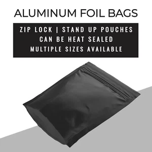 Black Aluminium Bag Mylar Foil Stand Up Pouch Heat Seal Food Storage Multi Sizes - Picture 1 of 4