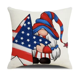 Patriotic THROW PILLOW COVER 4th of July Decorations GNOME  America Flag 18"X18" - Picture 1 of 1