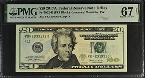 2017A $20 DALLAS Fancy SERIAL # ***PK42939393J*** Note PMG 67 EPQ - Picture 1 of 2