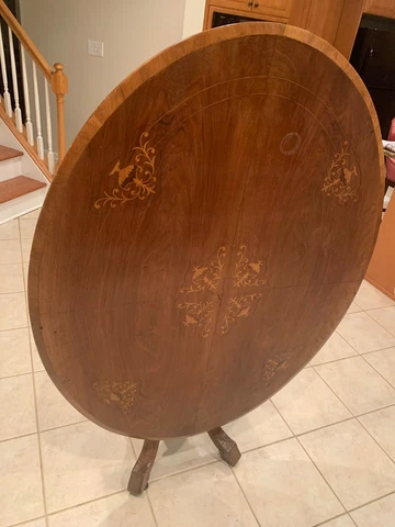 Antique Victorian Burr Inlaid Walnut Oval Tilt Top Loo Table Cover
