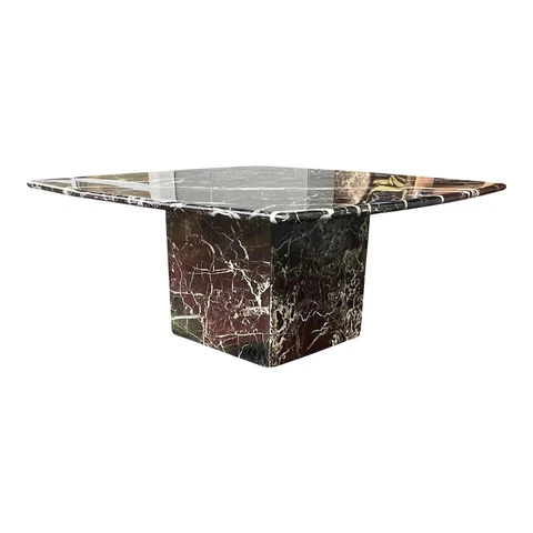 Vintage Late 20th Century Red White Veining Square Marble Coffee Table 2 Pieces Cover