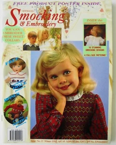 Australian Smocking & Embroidery Issue No. 21 Winter 1992 Pattern Sheet Attached - Picture 1 of 2