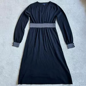 Boden Black Rib Detail button wrap 100% Knit Jumper Midi Dress -Size 12Long - Picture 1 of 11