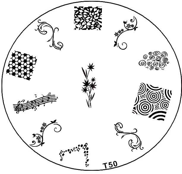 COLOR YOUR NAILS Stampingschablone T50, Noten, French , 11 Motive