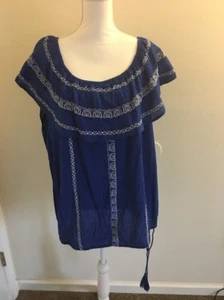 Ruff Hewn Woman Cuban Traveler Blue Thin Sleeveless Shirt Round Neck Size 3x - Picture 1 of 12