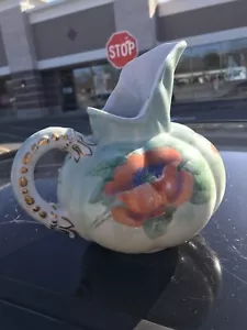 "Jarra de flores de amapola naranja pintada a mano American Bisque California de Colección 7" - Imagen 1 de 7