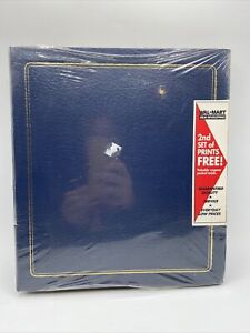 Vintage Leather Effect Photo Album Self Adhesive  Gold Navy Blue Holson 100 side