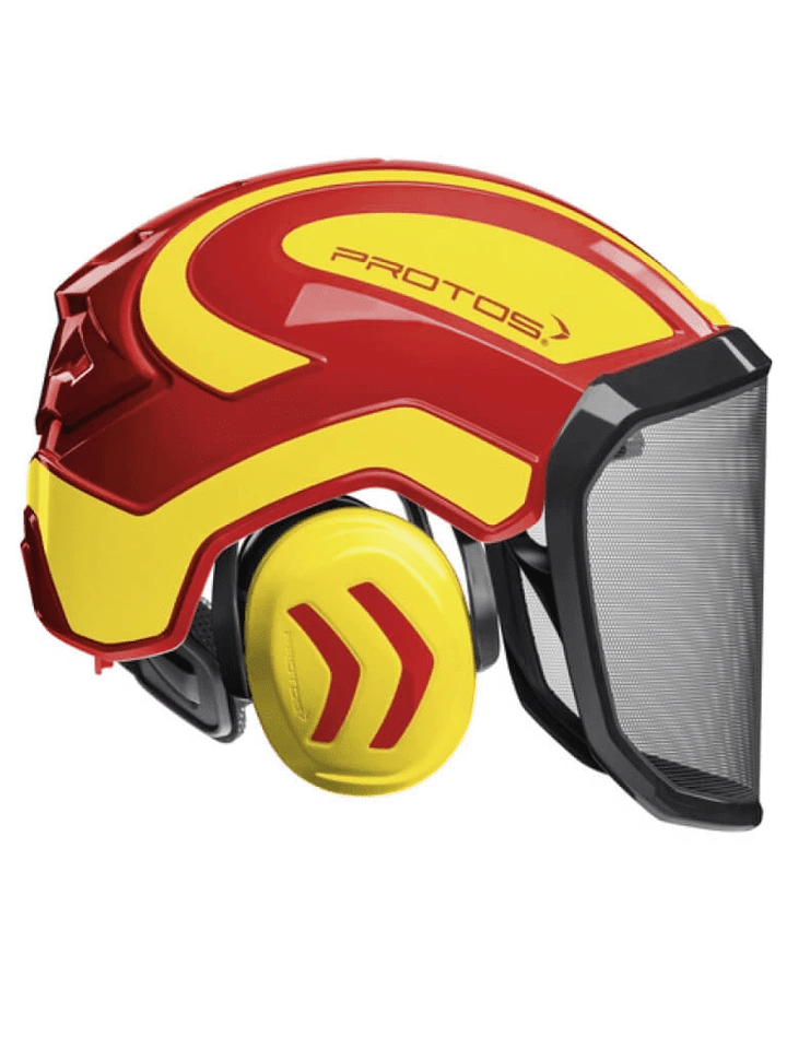 Pfanner / Protos Forsthelm Integral | rot/gelb - mit Gehörschutz | Visier F39