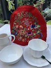 Antique 1825s / 1850s Chinese Style Red Wool Fabric Embroidered Tea Cosy