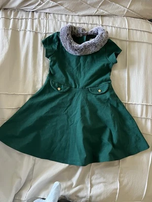 Hope & Henry Girls' Fit and Flare Ponte Dress with Faux Fur, Kids Sz 4 - Image 1 of 4