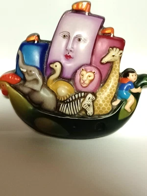 Broche pingente de prata esterlina Sergio Bustamante esmaltado Arca de Noé assinado - Imagem 1 de 4