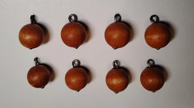 8 Vintage Wood Ball/Sphere Metal Shank Buttons - 1/2" - Image 1 of 2