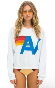 AVIATOR NATION LOGO STITCH RELAXED CREW SWEATSHIRT RAINBOW GESTREIFT WEISS GR. S - Bild 1 von 13