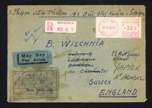 1962 Vietnam Cover To GB 325d Saigon Meter Rare Viet-Nam War, Slip Reg Airmail - Picture 1 of 3