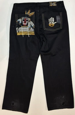 VTG Miskeen Skull Indian Chief Baggy Skate Grunge Hip Hop Jeans Men’s 40x32 Y2K - Image 1 of 4
