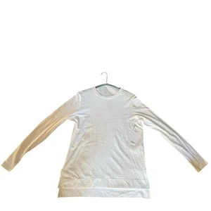Camicia girocollo Athleta donna quotidiana manica lunga taglia media M bianca brillante nuova con etichetta - Foto 1 di 8
