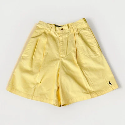Shorts Ralph Lauren Vintage Amarelo Longo Plissado Cintura Alta LOGOTIPO EUA 90s Feminino Pequeno - Imagem 1 de 4