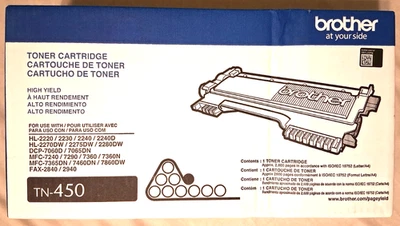 Cartucho de tóner negro de alto rendimiento Brother TN450 genuino OEM Foto 1 de 4