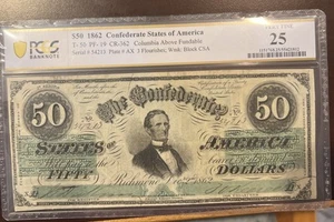 1862 $ 50 PCGS Certified Confederate note T-50 Very Fine 25 - Picture 1 of 2